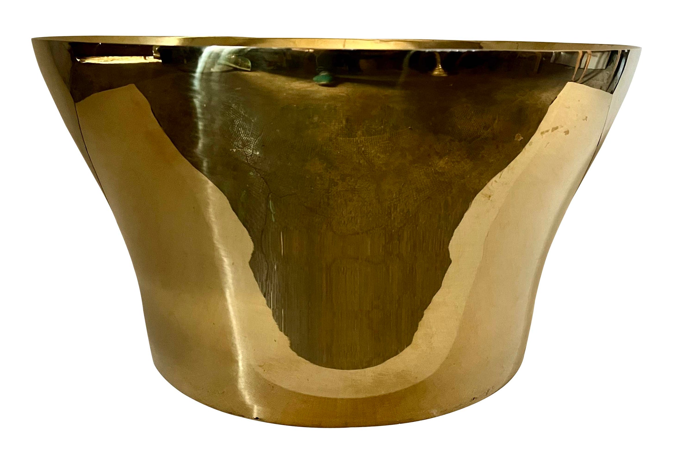 An enormous 'Armand De Brignac' champagne bath in double walled stainless steel with a gold colour finish and deeply embossed ace of spades. 

