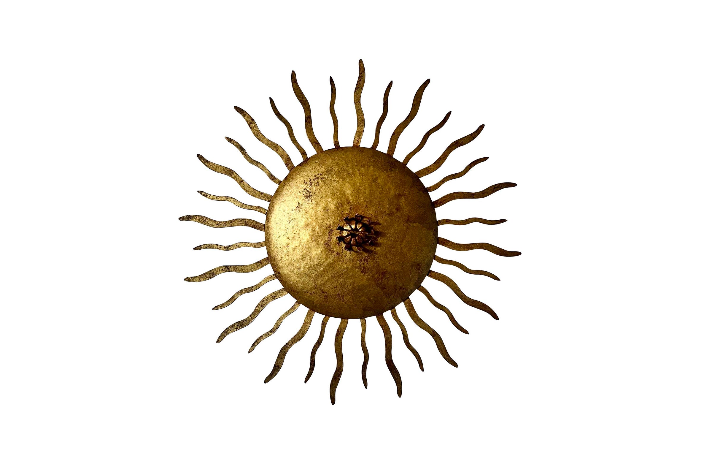 Mid-Century Spanish Gilt Iron Sunburst Ceiling Light