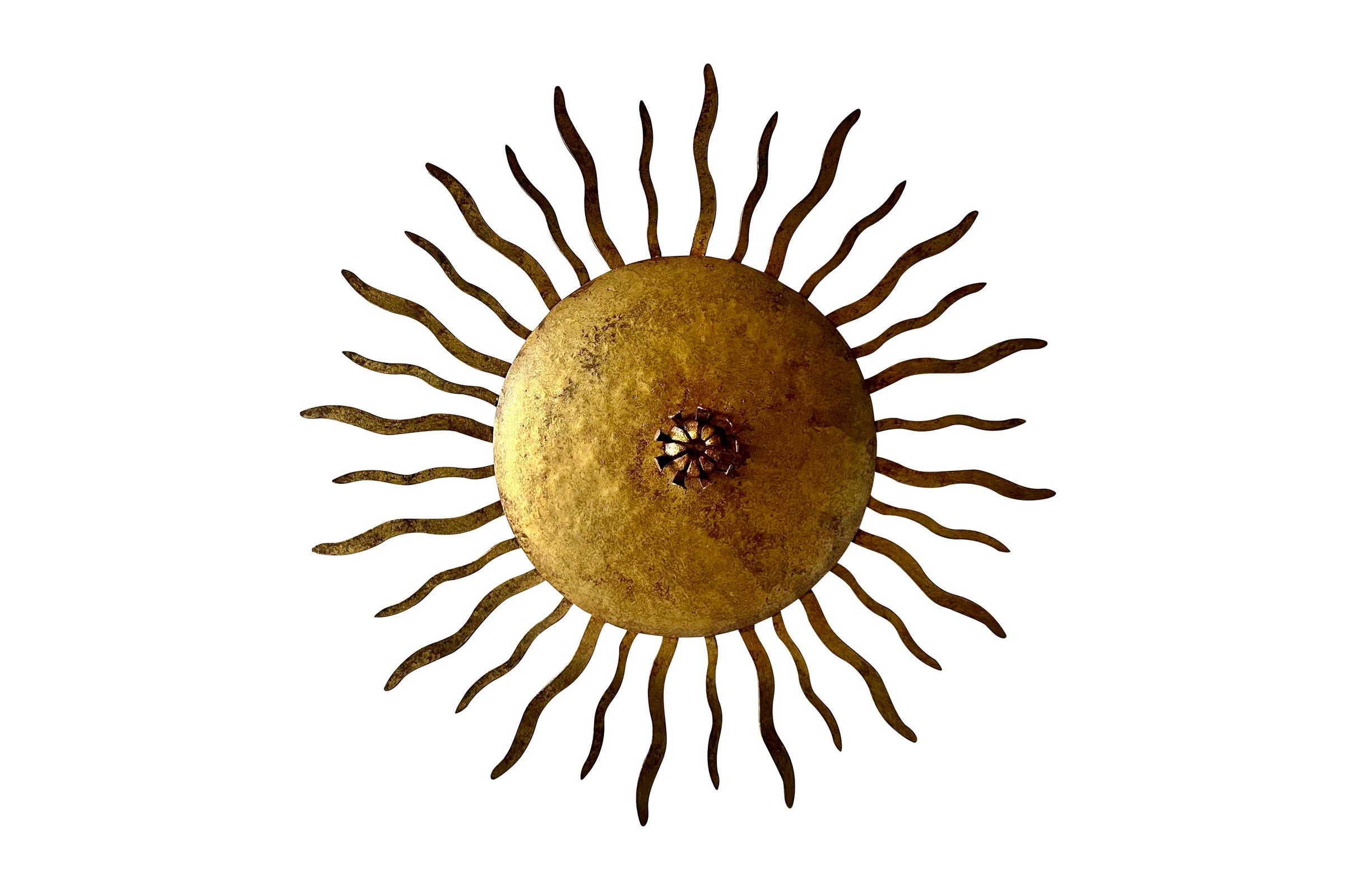 Mid-Century Spanish Gilt Iron Sunburst Ceiling Light