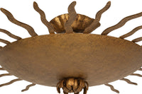 Mid-Century Spanish Gilt Iron Sunburst Ceiling Light
