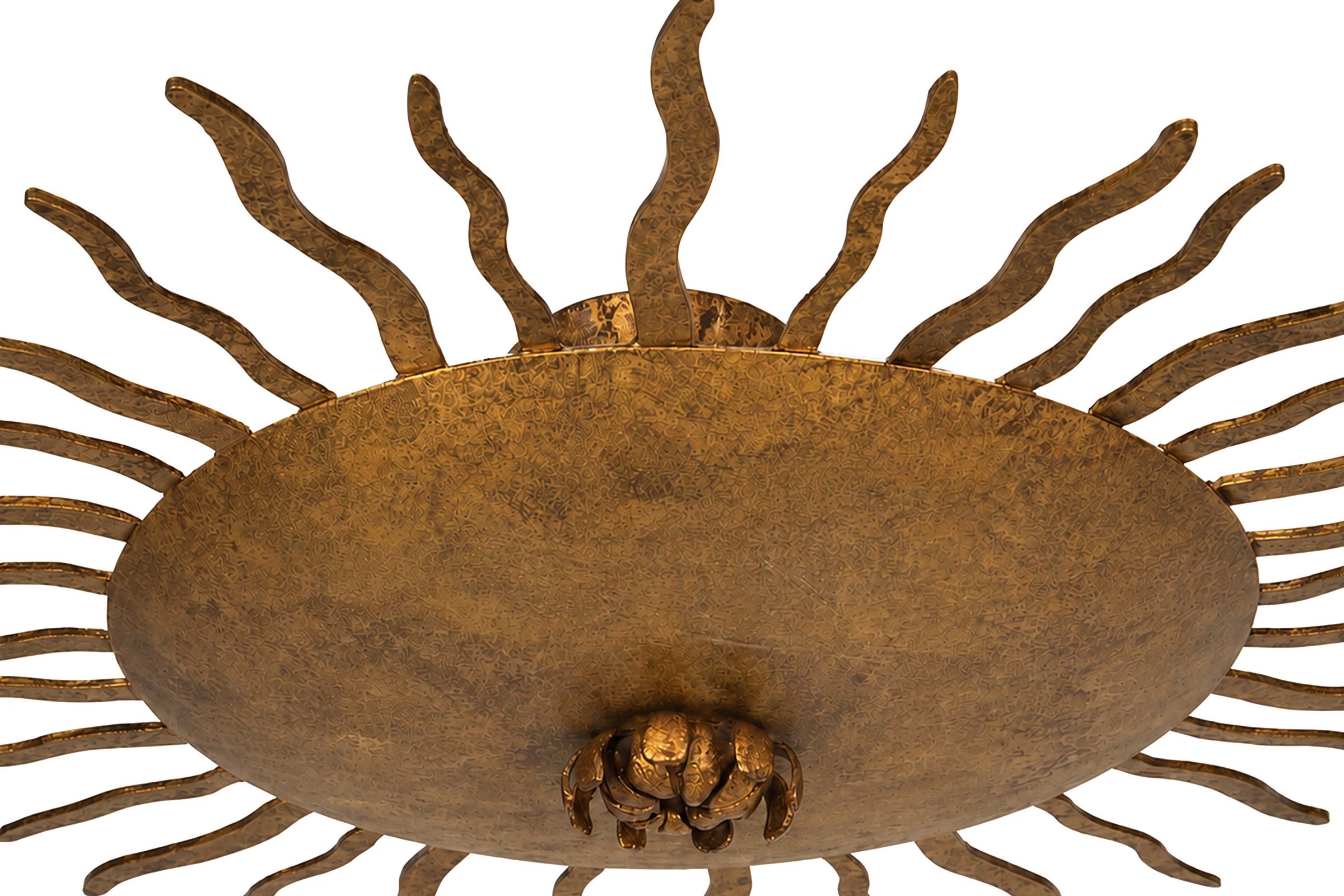 Mid-Century Spanish Gilt Iron Sunburst Ceiling Light