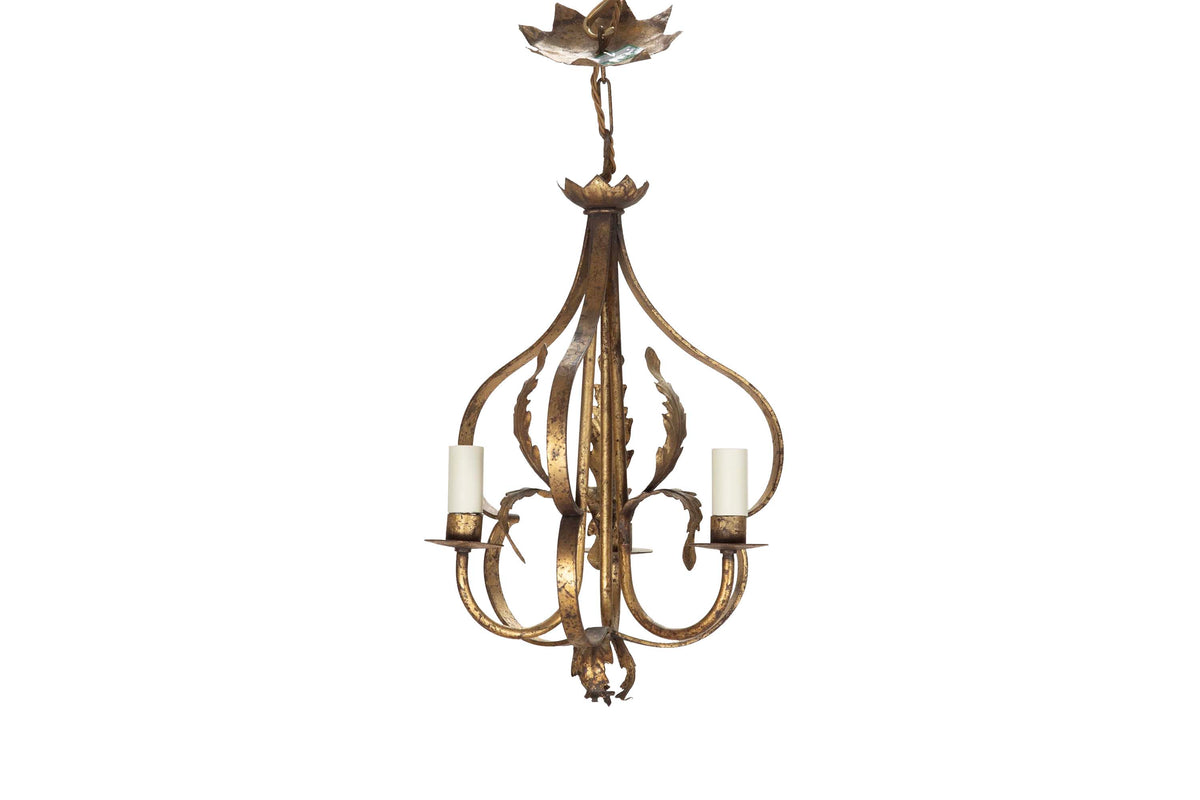 Decorative Mid-20th Century Spanish three-bulb hanging light by Ferrocolor.