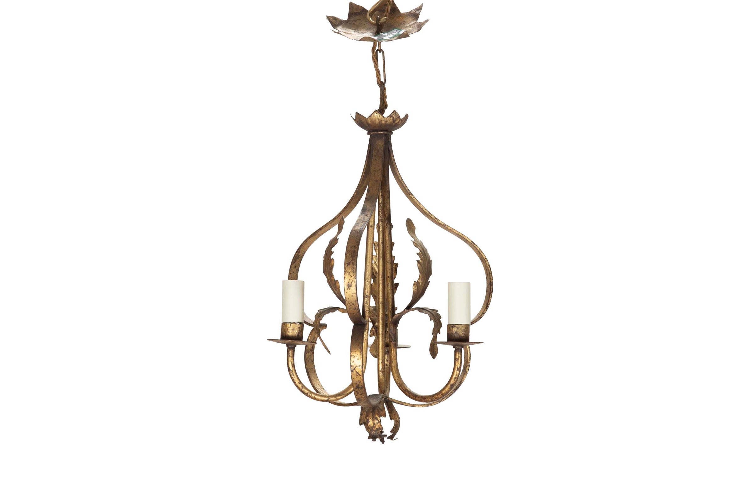 Decorative Mid-20th Century Spanish three-bulb hanging light by Ferrocolor.