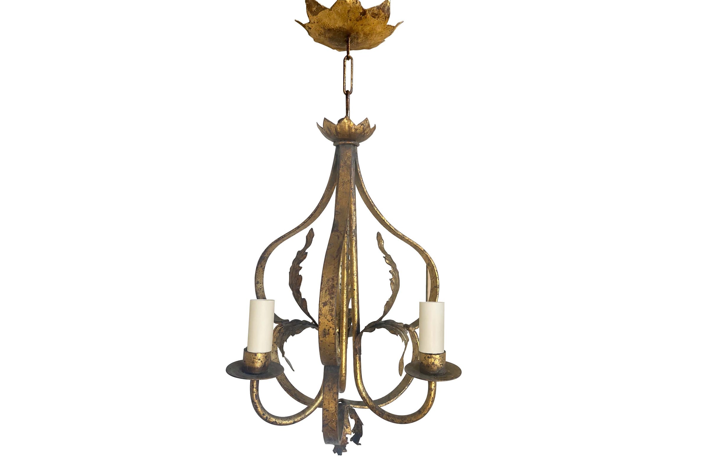 Decorative Mid-20th Century Spanish three-bulb hanging light by Ferrocolor.