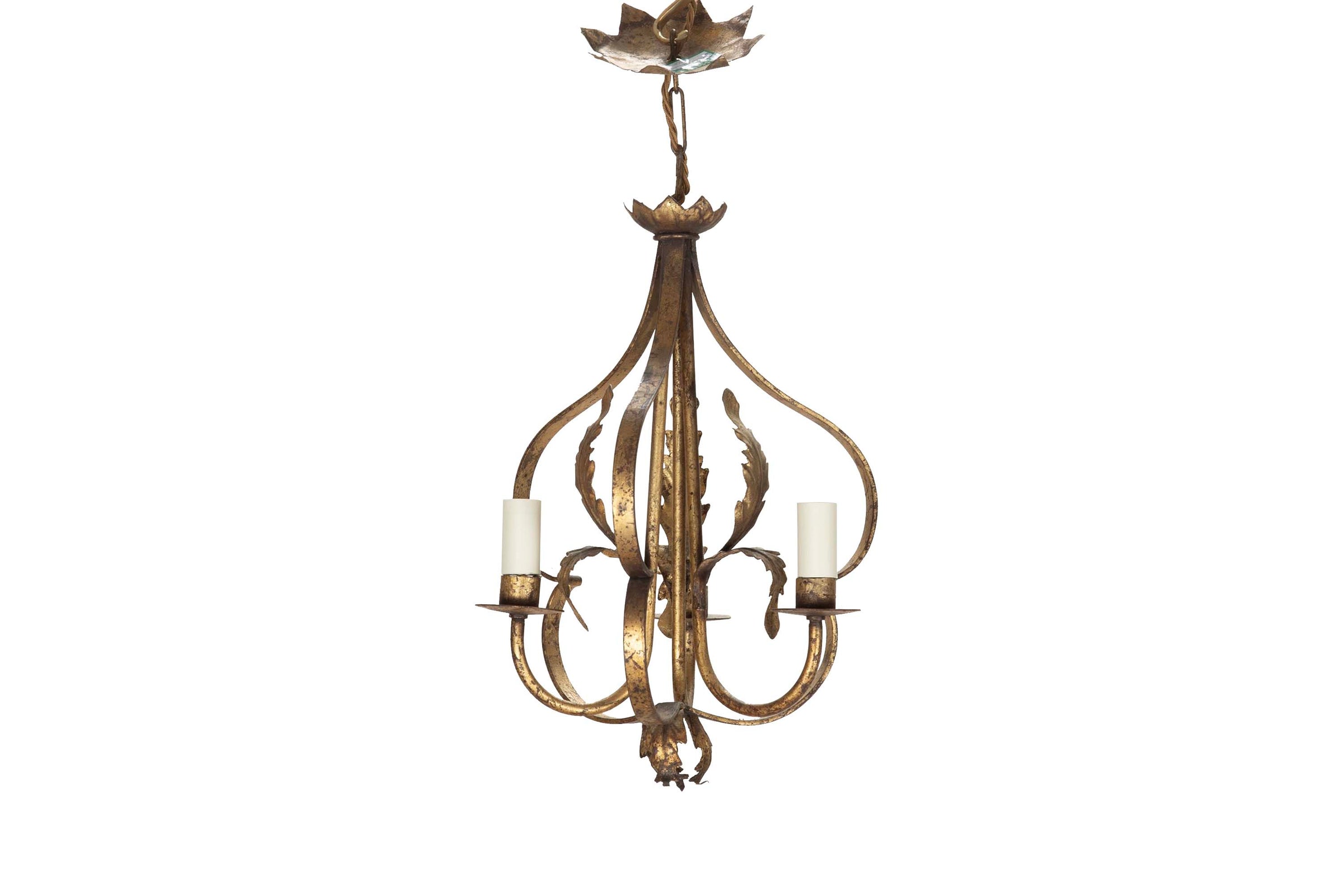 Decorative Mid-20th Century Spanish three-bulb hanging light by Ferrocolor.