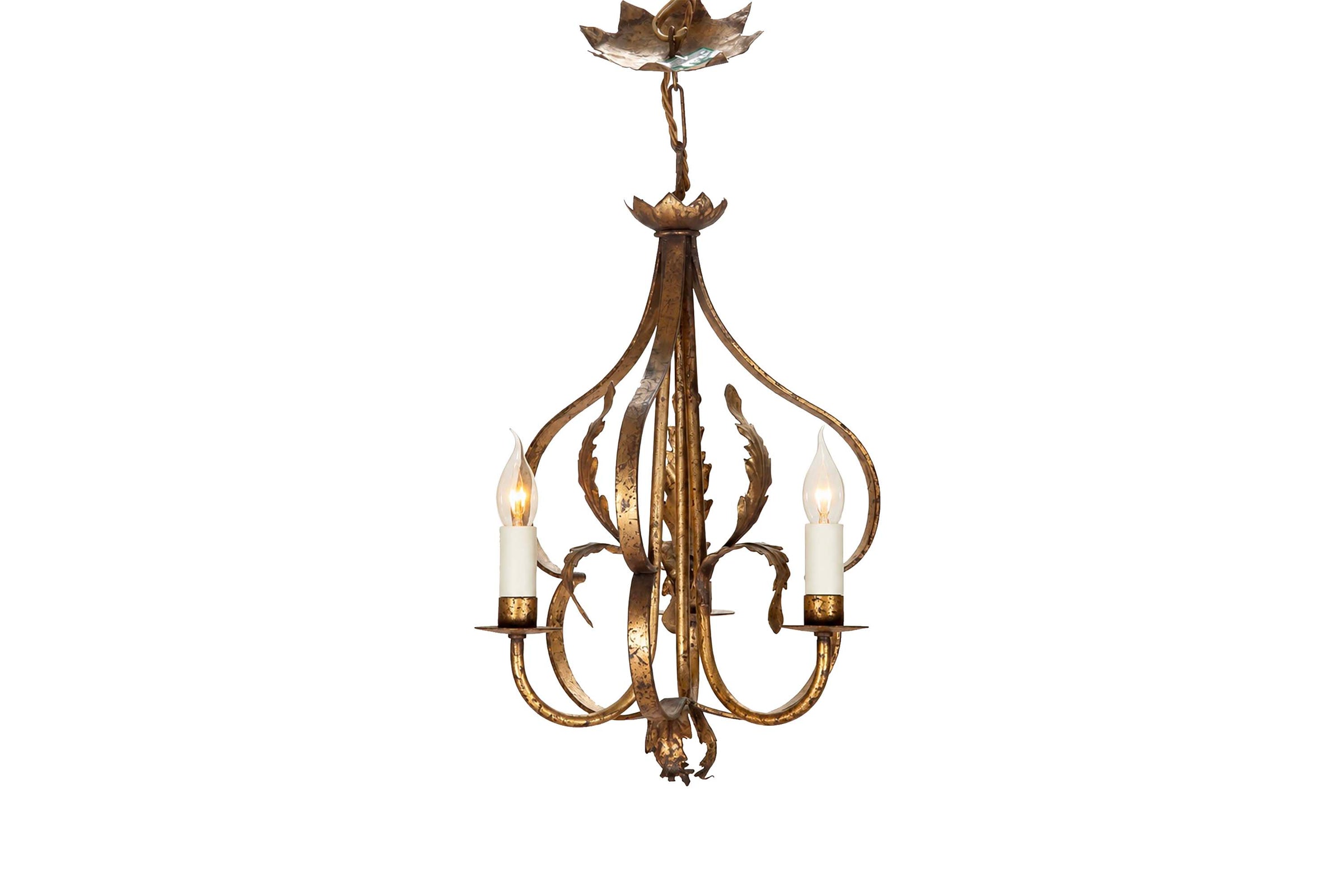 Decorative Mid-20th Century Spanish three-bulb hanging light by Ferrocolor.