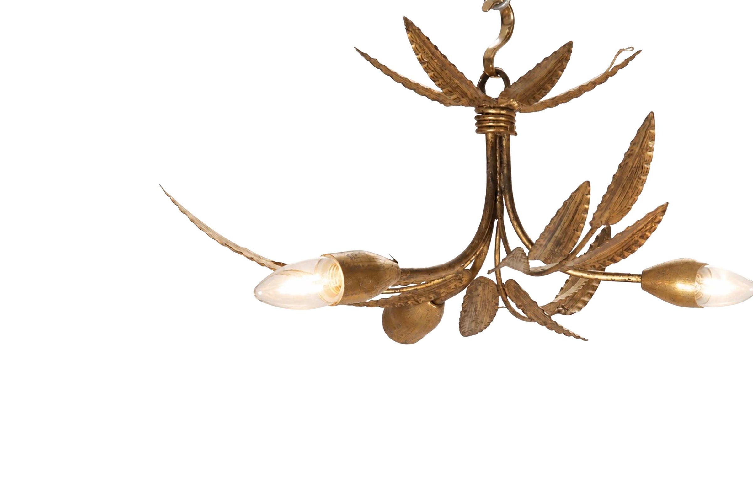 MID-CENTURY ITALIAN GILT IRON FOLIATE CEILING LIGHT