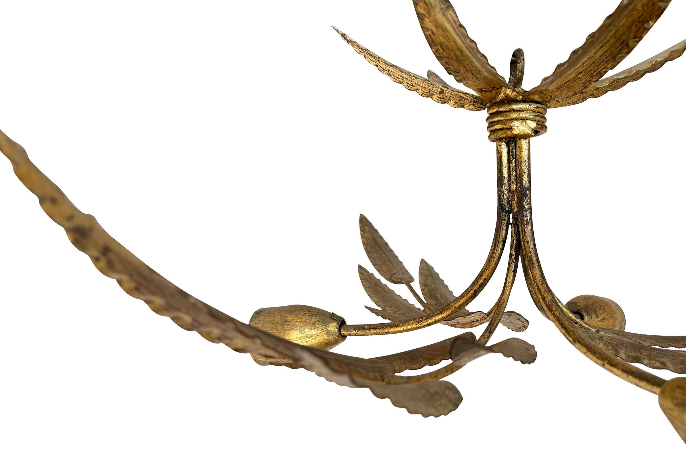 MID-CENTURY ITALIAN GILT IRON FOLIATE CEILING LIGHT