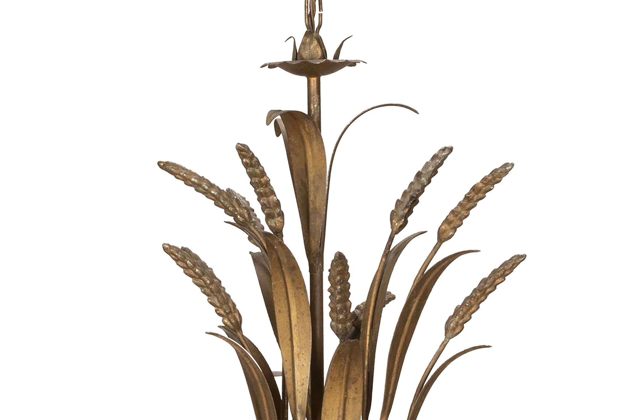 Mid-Century French Gilt Metal Wheat Sheaf Chandelier