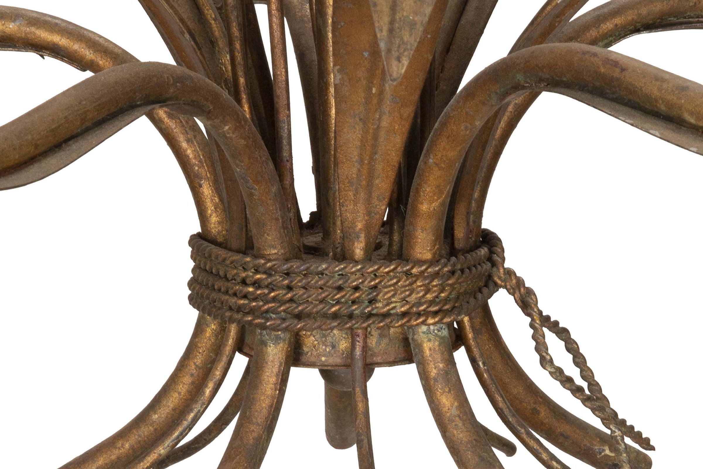 Mid-Century French Gilt Metal Wheat Sheaf Chandelier