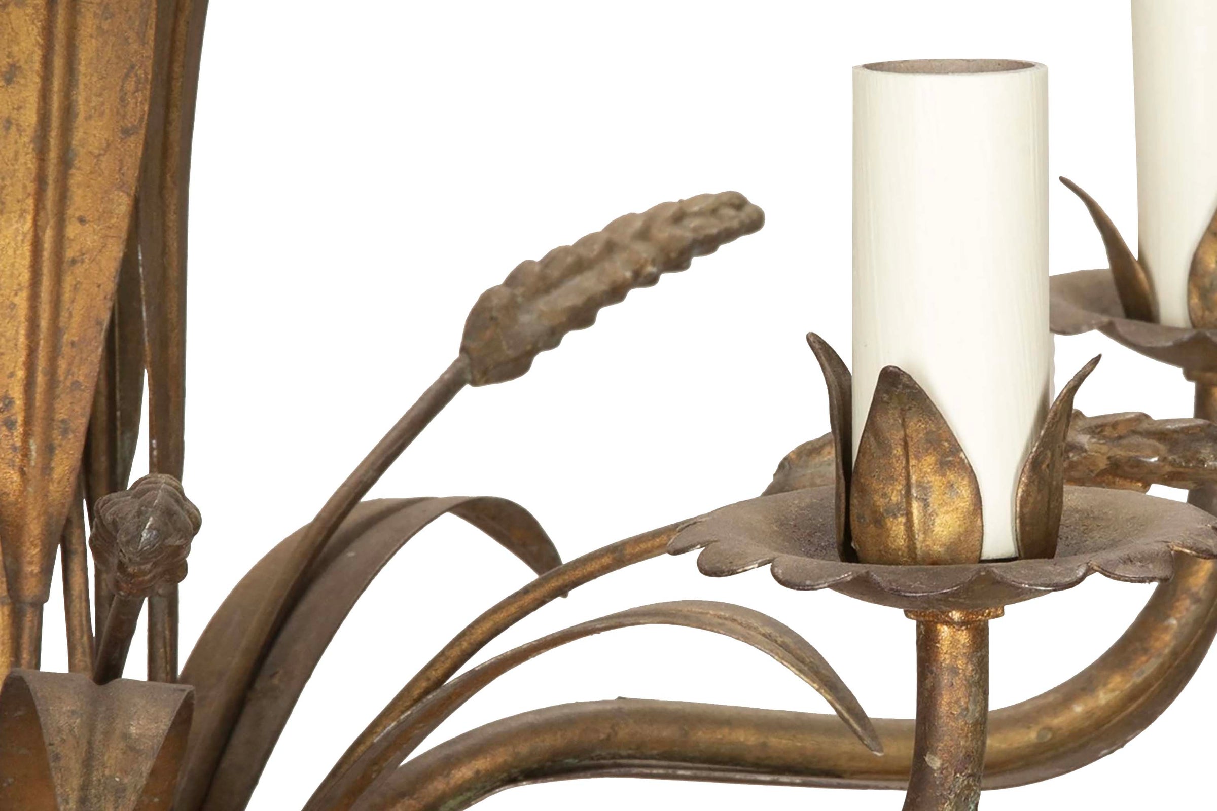 Mid-Century French Gilt Metal Wheat Sheaf Chandelier