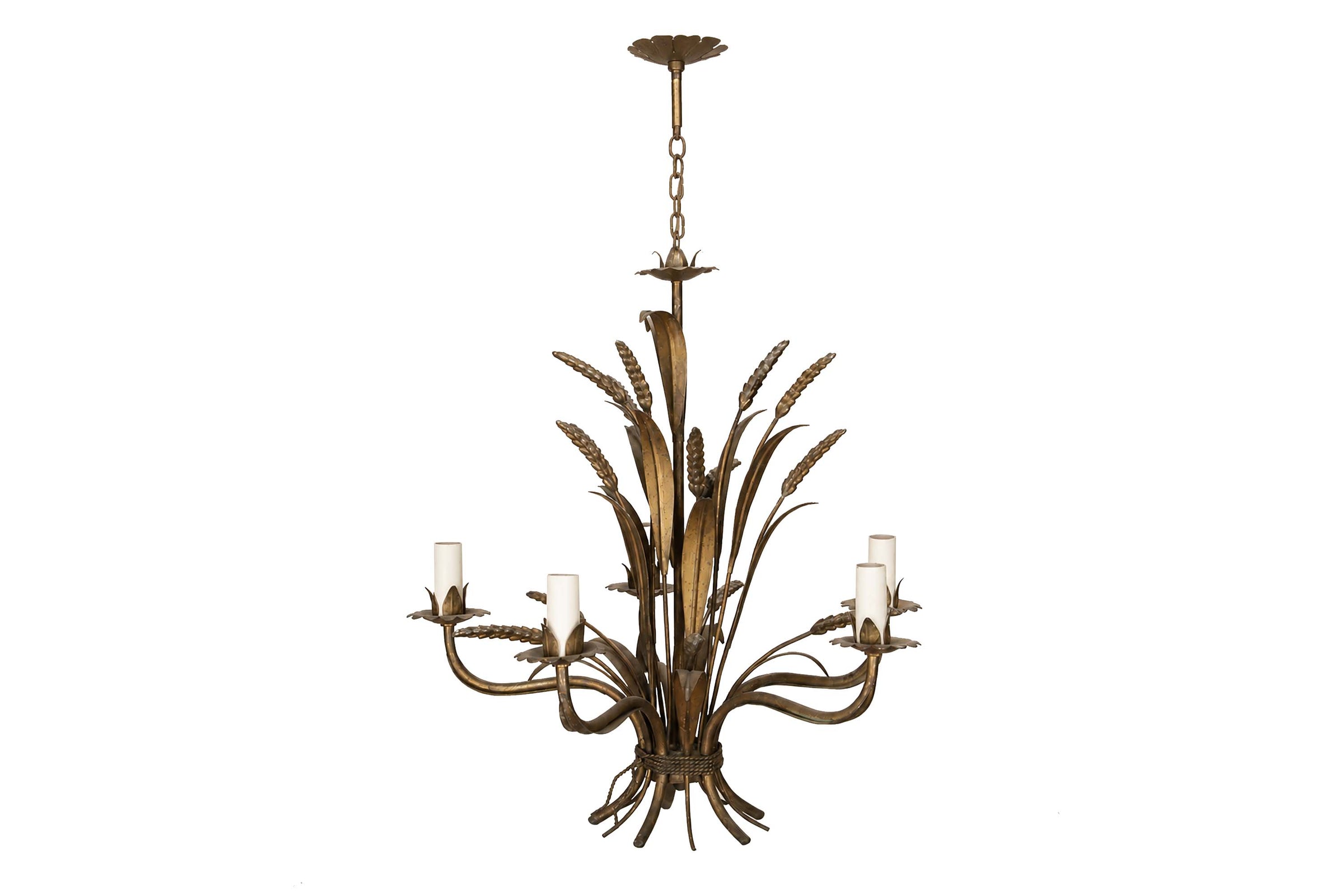 Mid-Century French Gilt Metal Wheat Sheaf Chandelier