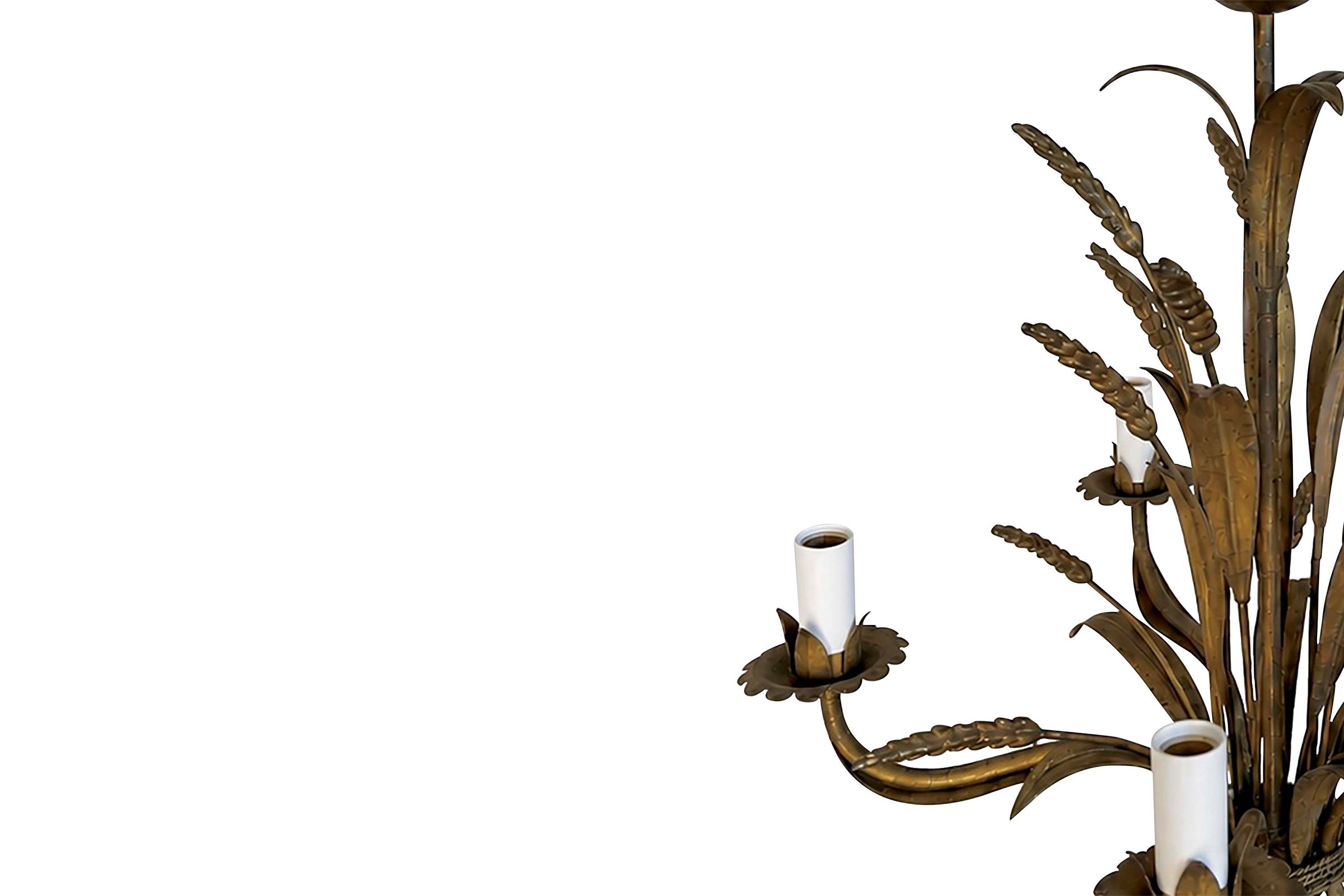 Mid-Century French Gilt Metal Wheat Sheaf Chandelier