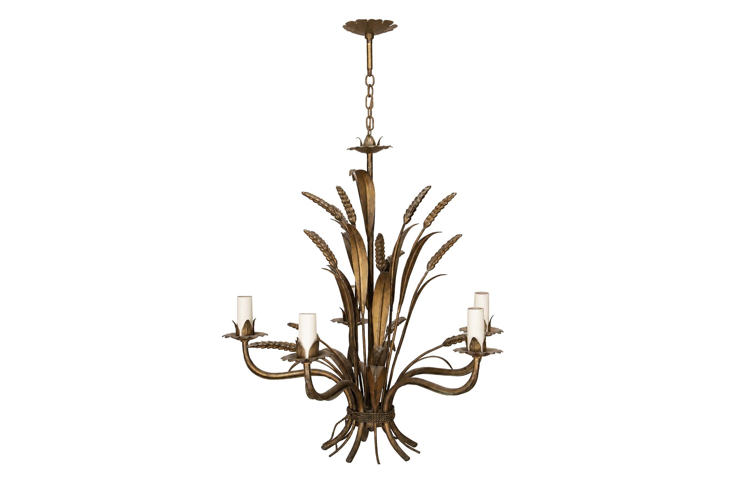 Mid-Century French Gilt Metal Wheat Sheaf Chandelier