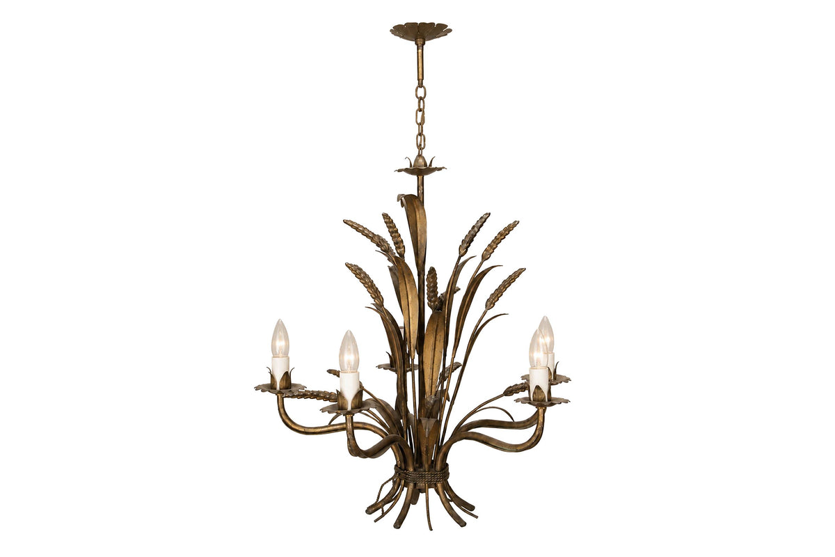Mid-Century French Gilt Metal Wheat Sheaf Chandelier
