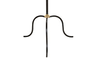 Mid-Century French black metal and brass floor lamp with elegant tripod base and restrained neoclassical styling.