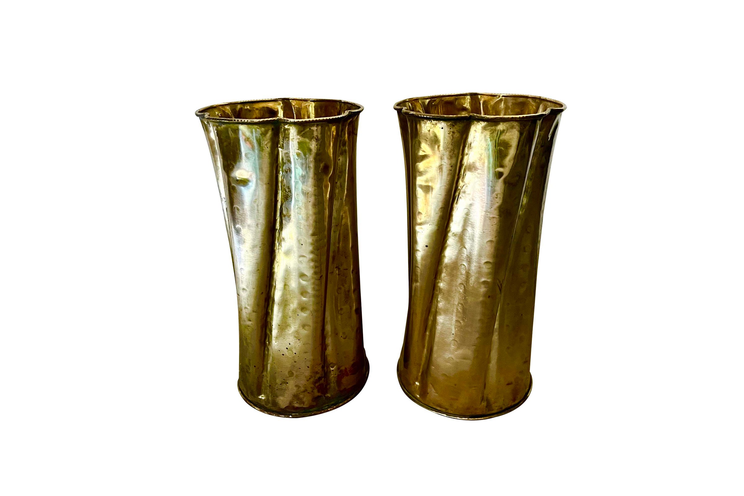 Pair of 1970s Italian Hand-Beaten Brass Umbrella Stands