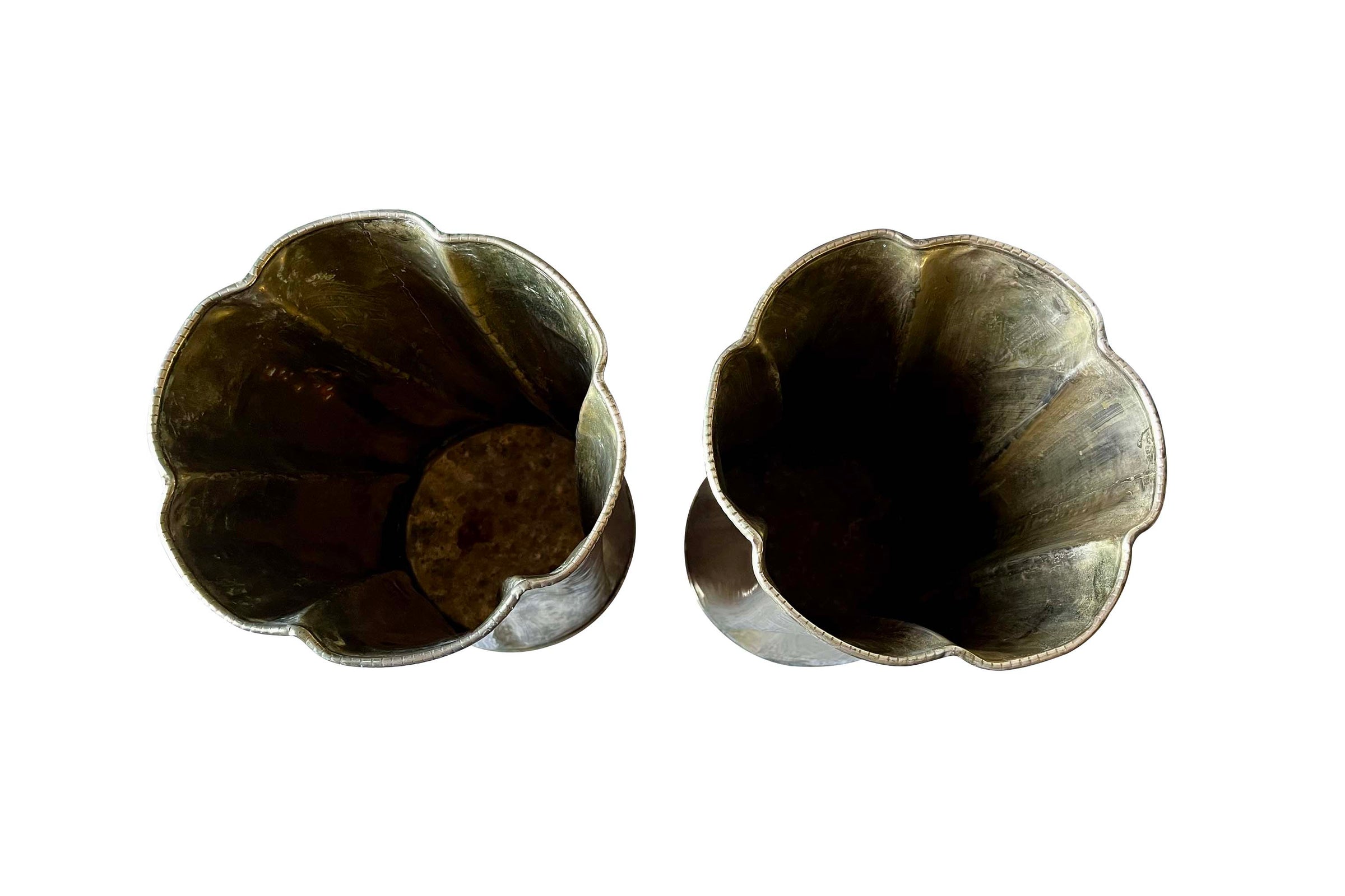 Pair of 1970s Italian Hand-Beaten Brass Umbrella Stands
