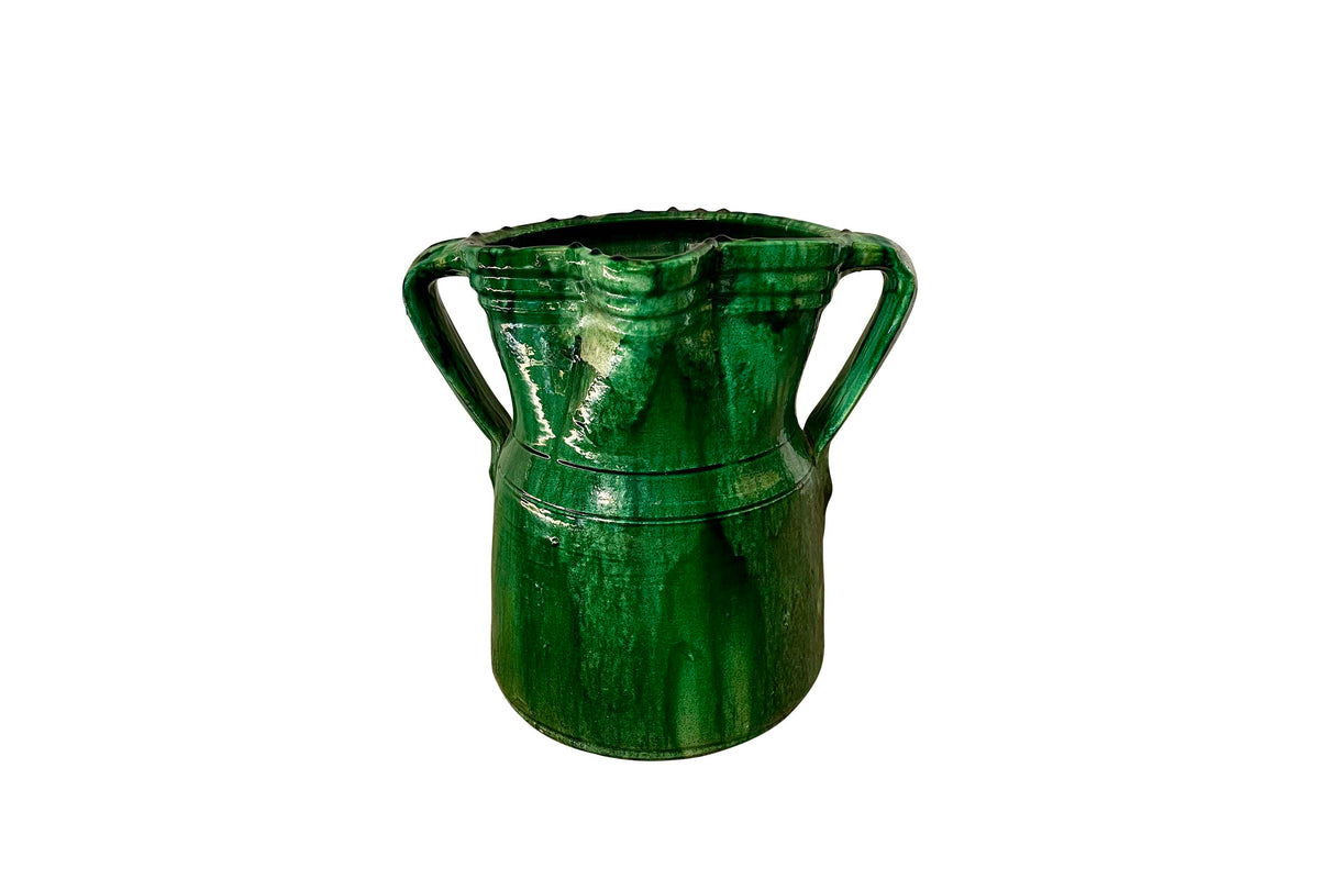 Large Early 20th Century French Green Glazed Pottery Jug 