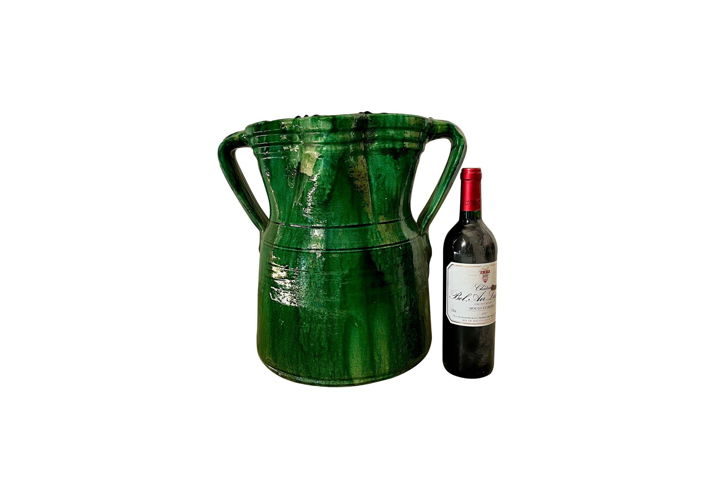 Large Early 20th Century French Green Glazed Pottery Jug 