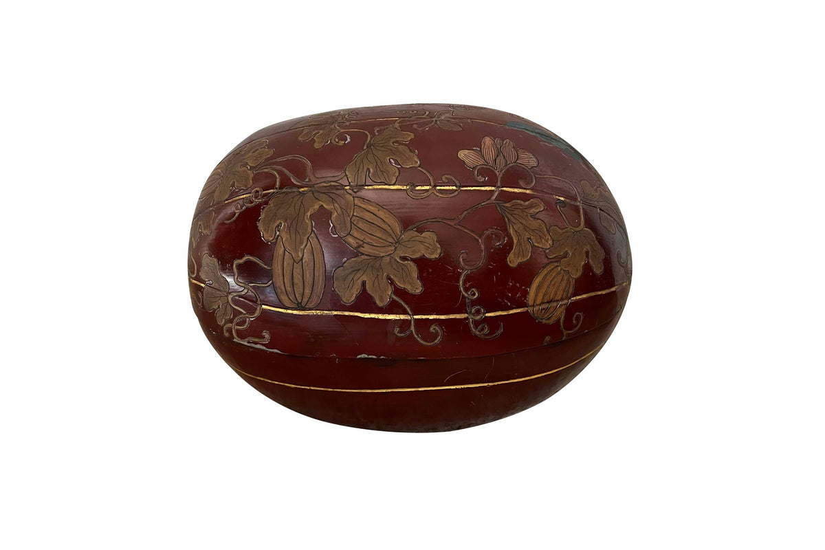 Large Early 20th Century Oriental Lacquered Melon-Form Box