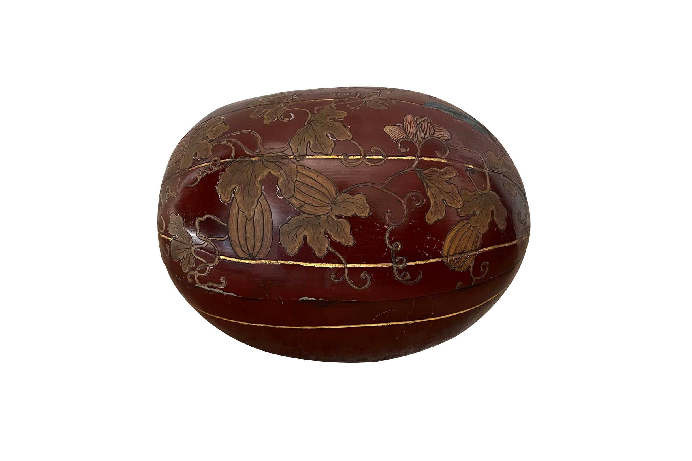 Large Early 20th Century Oriental Lacquered Melon-Form Box