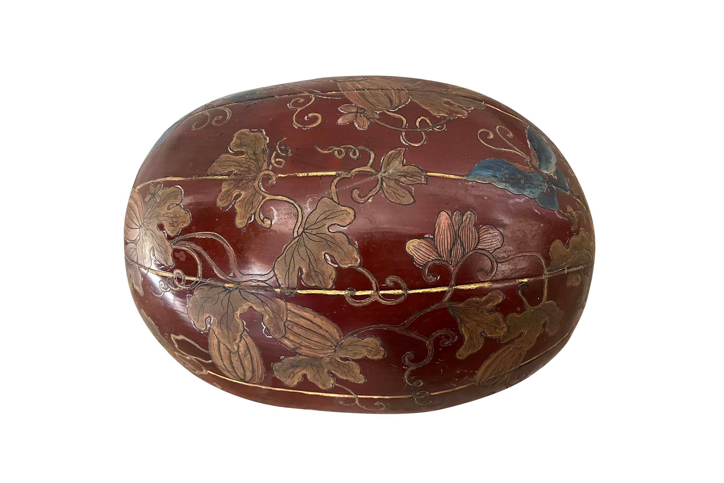 Large Early 20th Century Oriental Lacquered Melon-Form Box