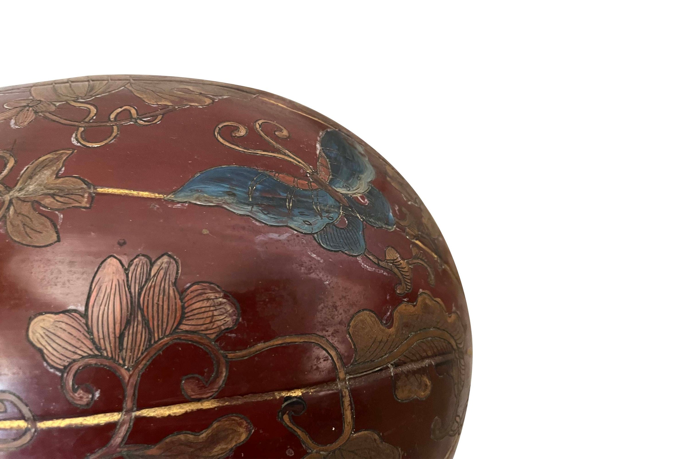 Large Early 20th Century Oriental Lacquered Melon-Form Box