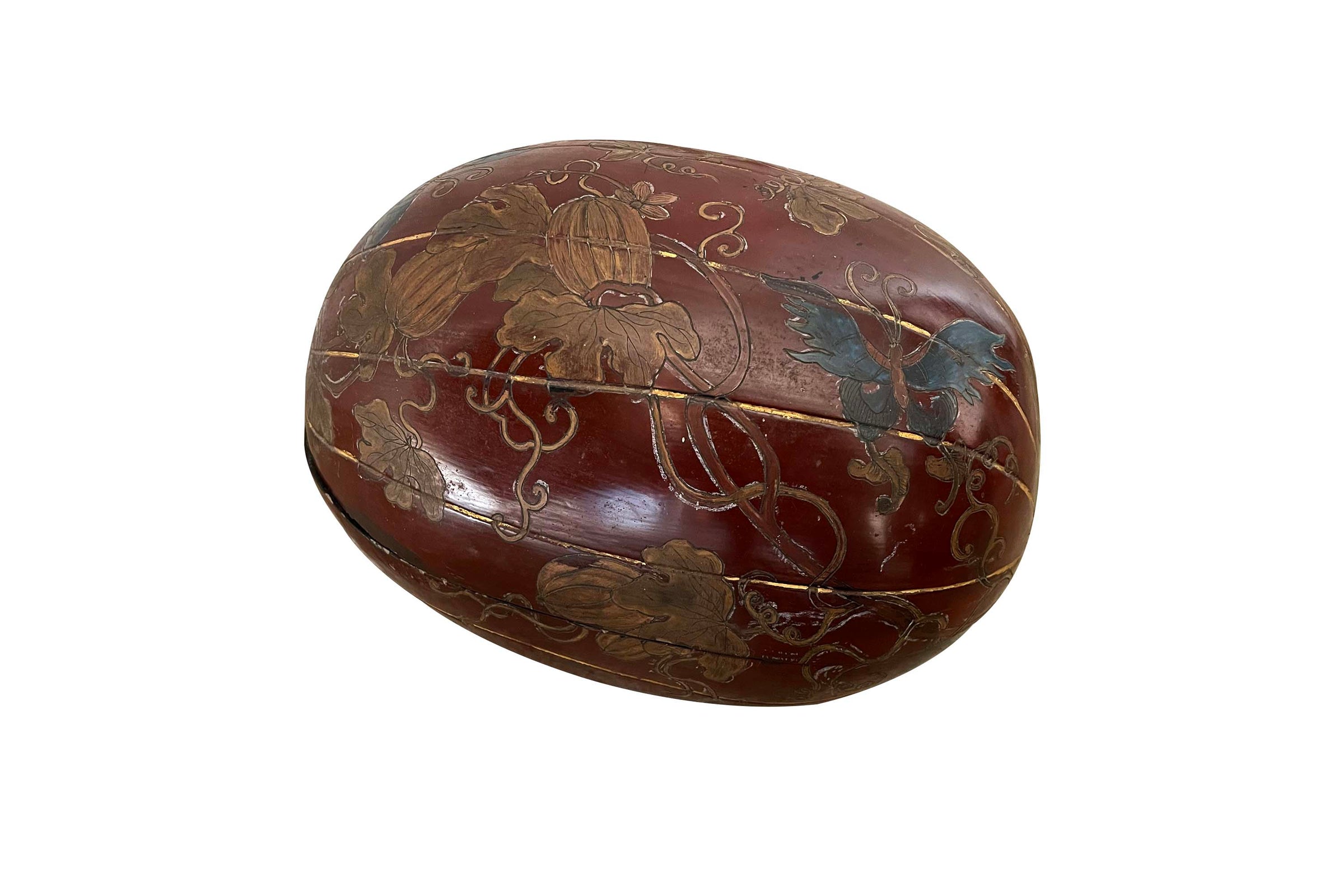 Large Early 20th Century Oriental Lacquered Melon-Form Box
