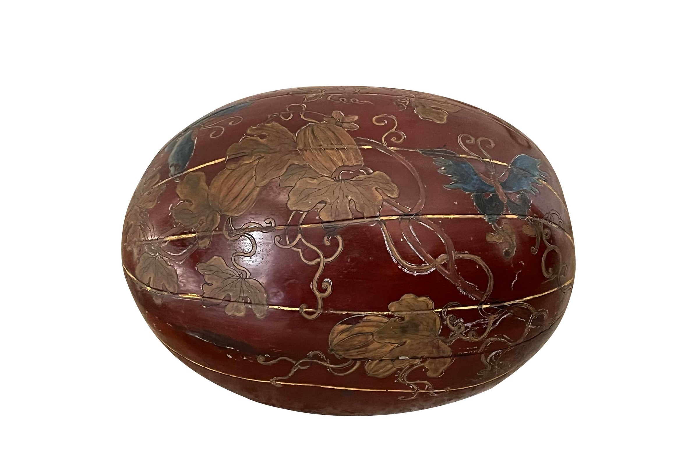 Large Early 20th Century Oriental Lacquered Melon-Form Box