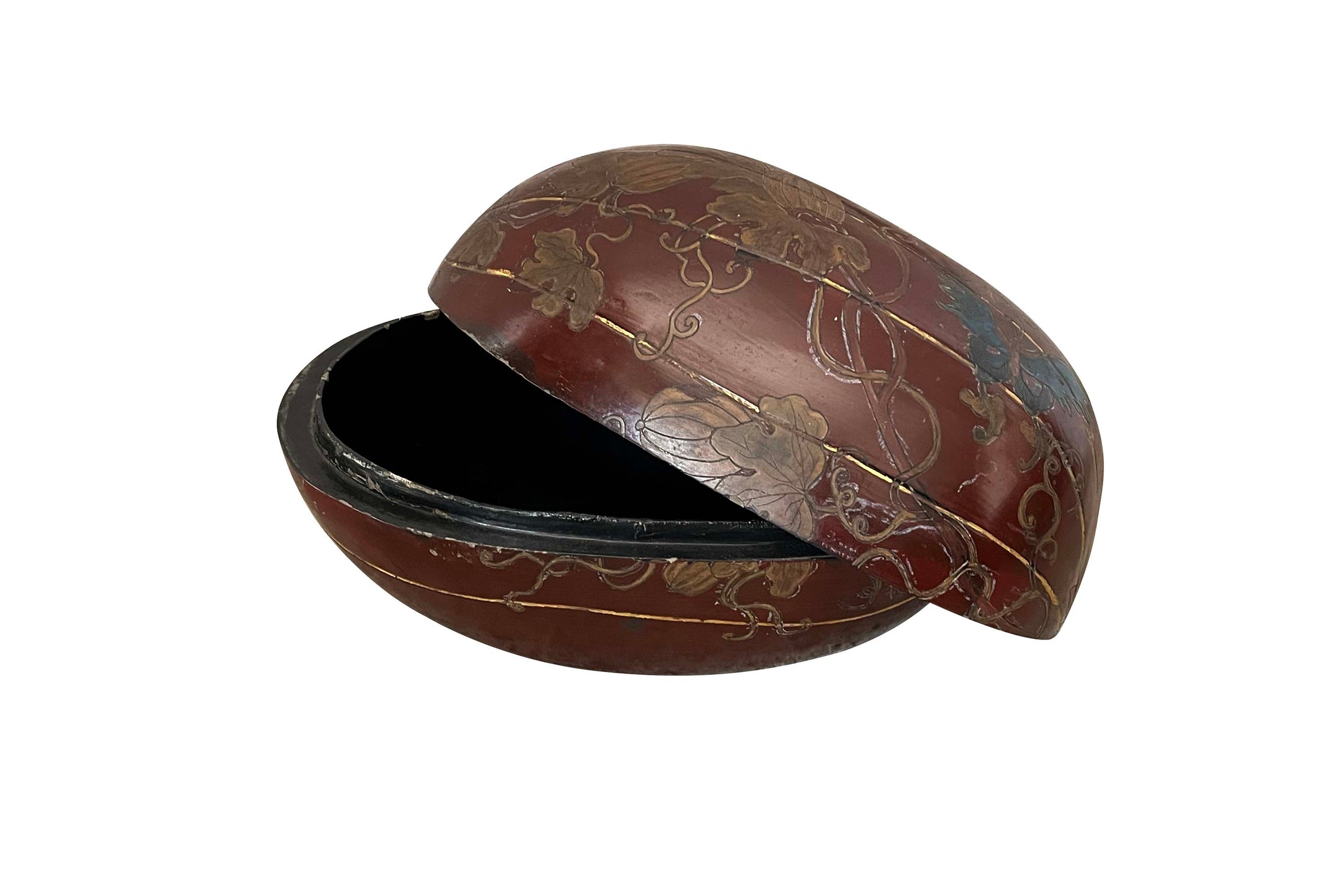 Large Early 20th Century Oriental Lacquered Melon-Form Box
