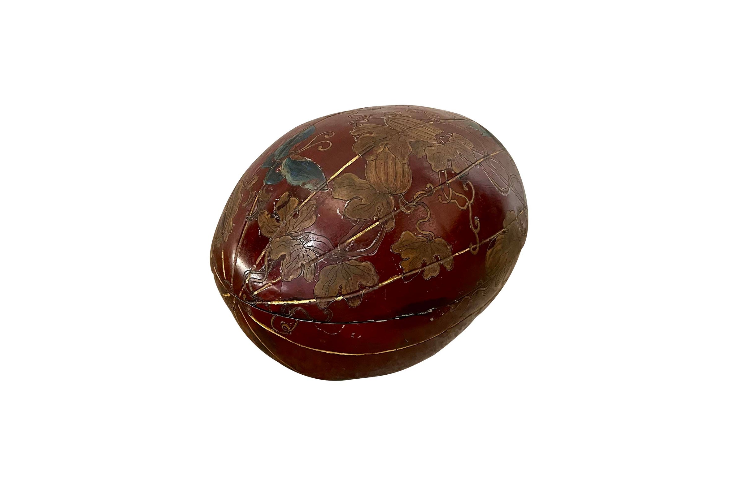 Large Early 20th Century Oriental Lacquered Melon-Form Box