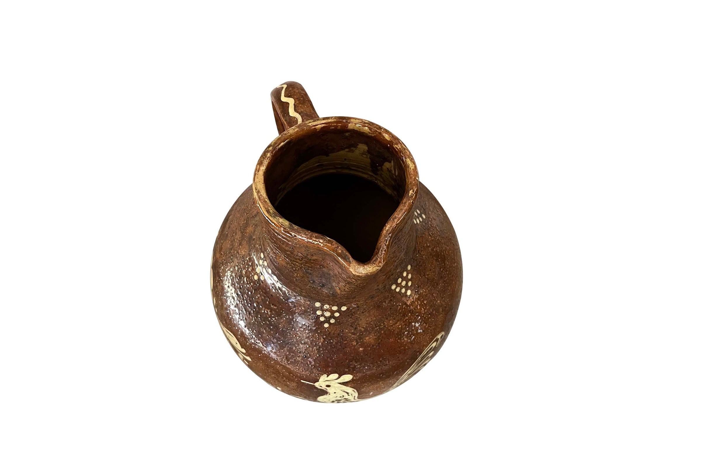 LARGE 19TH CENTURY FRENCH FOLK POTTERY JUG WITH ROOSTER DECORATION -RECENTLY RESERVED-