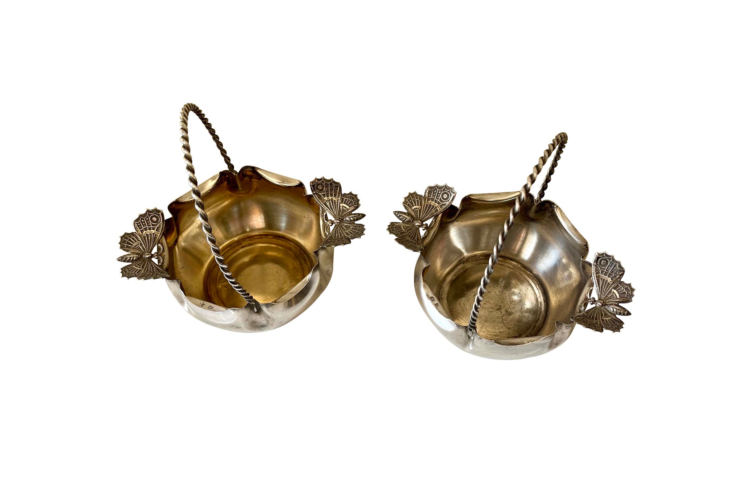 Pair of French Art Nouveau Butterfly Bonbon Baskets, Circa 1900 