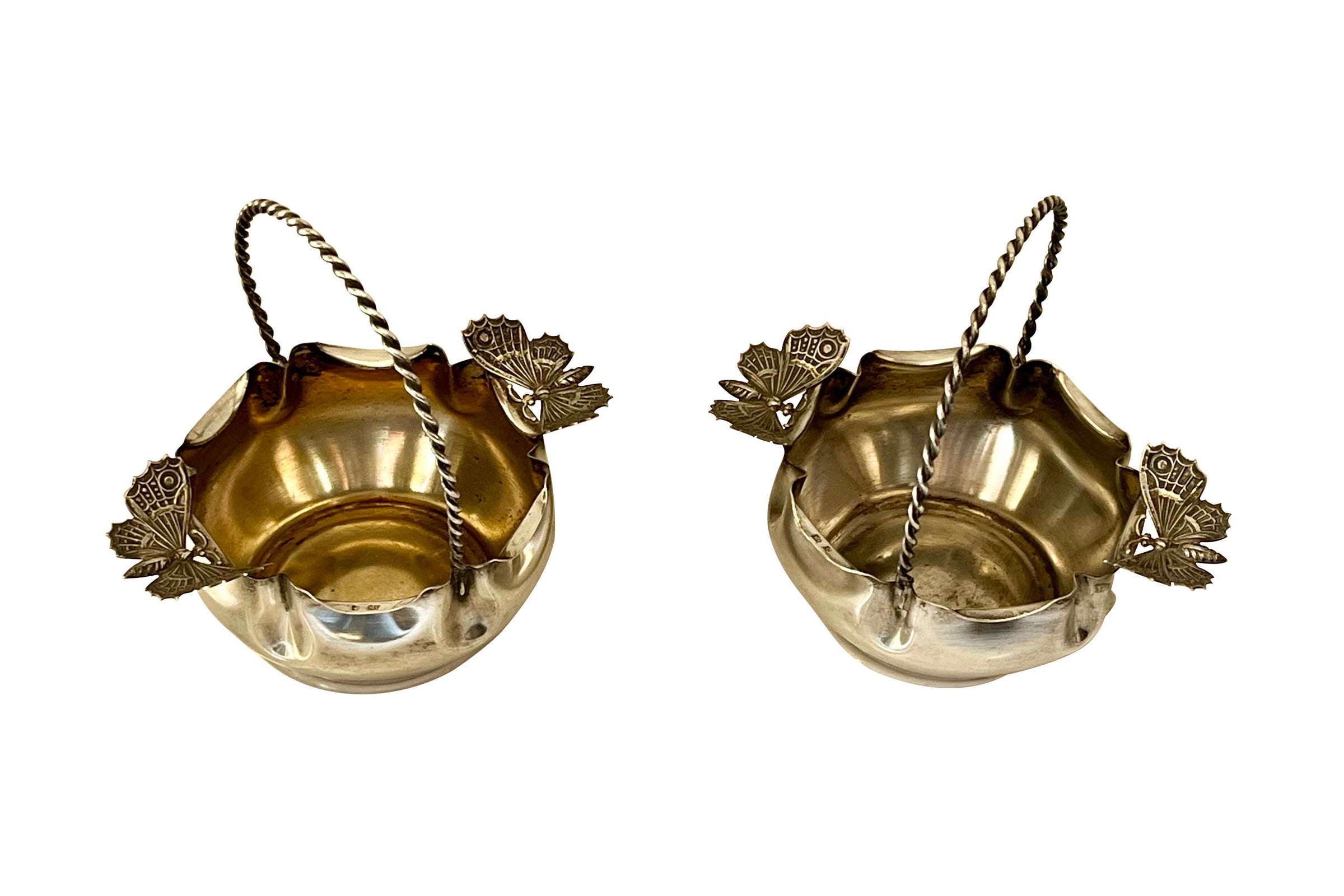 Pair of French Art Nouveau Butterfly Bonbon Baskets, Circa 1900 