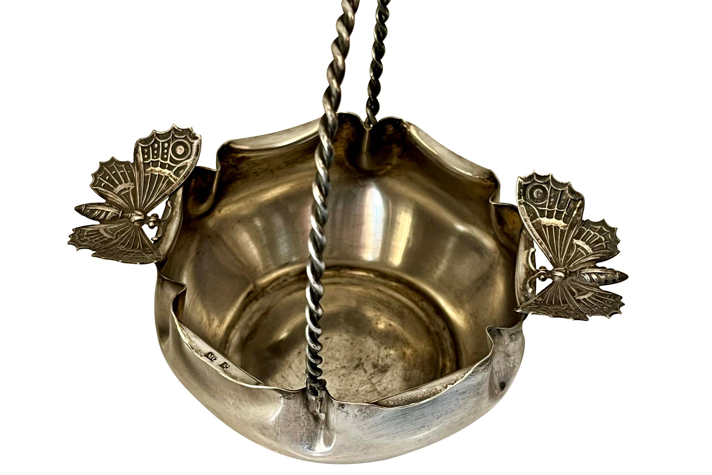 Pair of French Art Nouveau Butterfly Bonbon Baskets, Circa 1900 