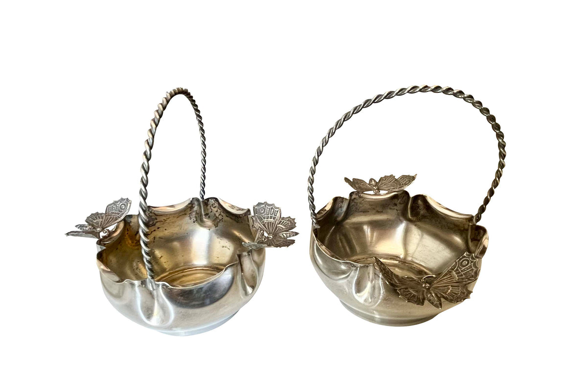 Pair of French Art Nouveau Butterfly Bonbon Baskets, Circa 1900 
