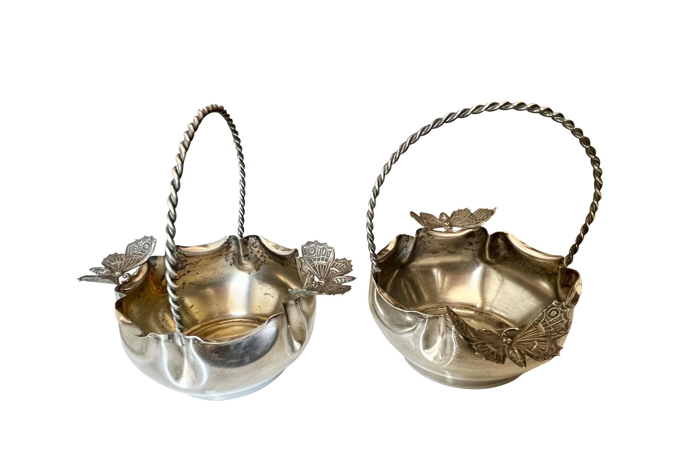 Pair of French Art Nouveau Butterfly Bonbon Baskets, Circa 1900 