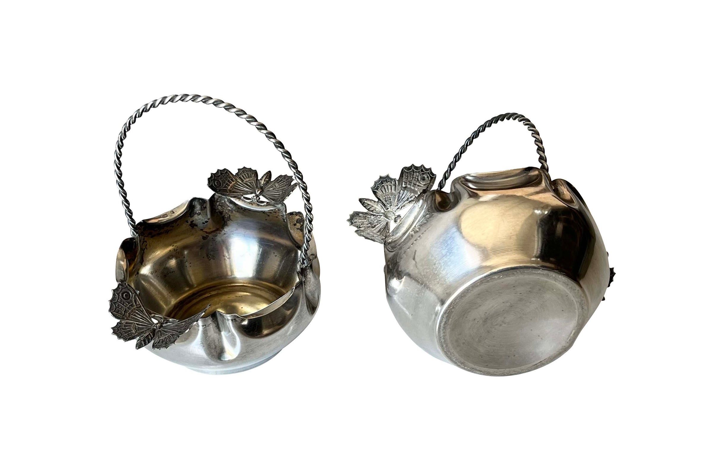 Pair of French Art Nouveau Butterfly Bonbon Baskets, Circa 1900 