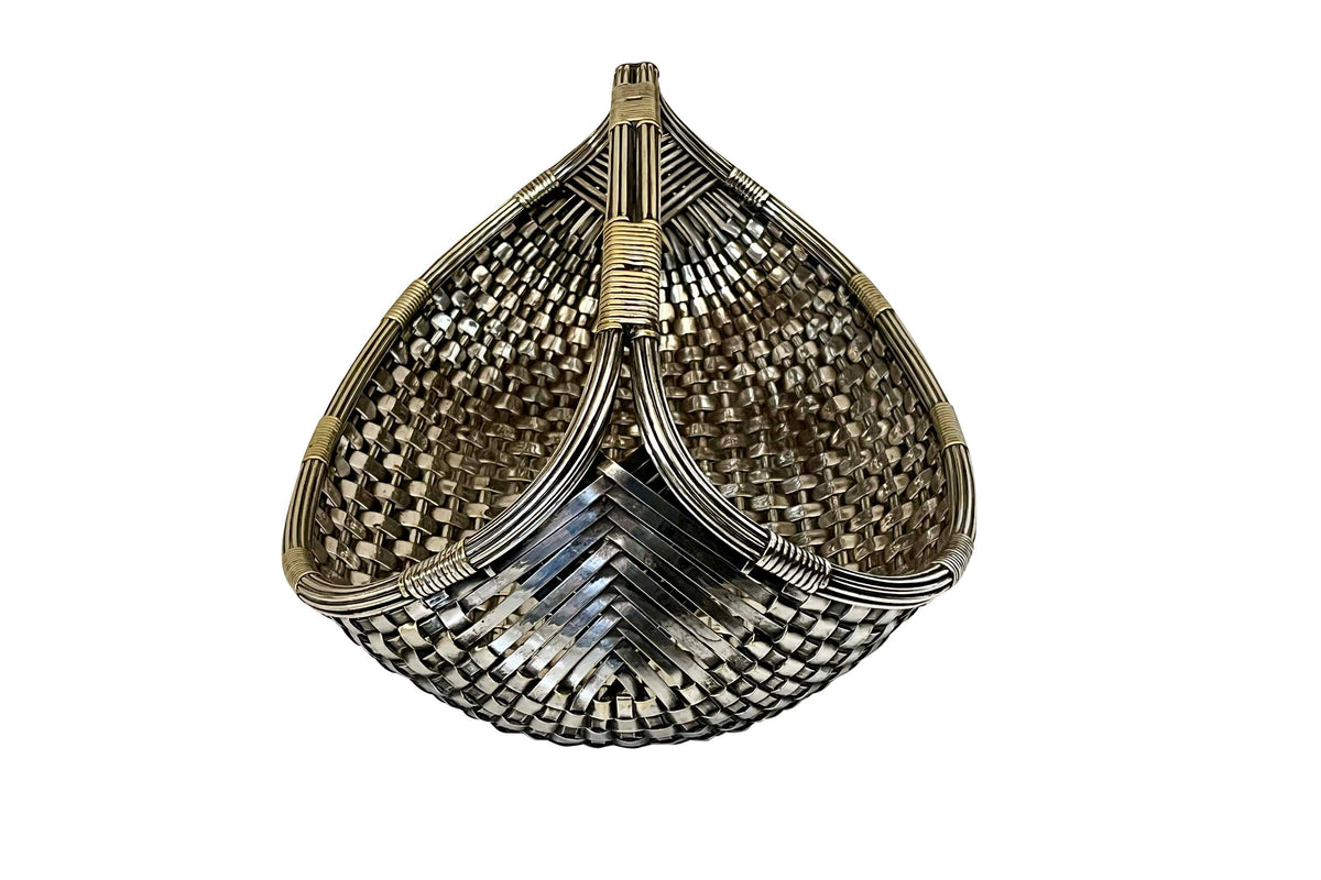 MID-CENTURY FRENCH SILVER PLATE WOVEN SILVER PLATE BASKET