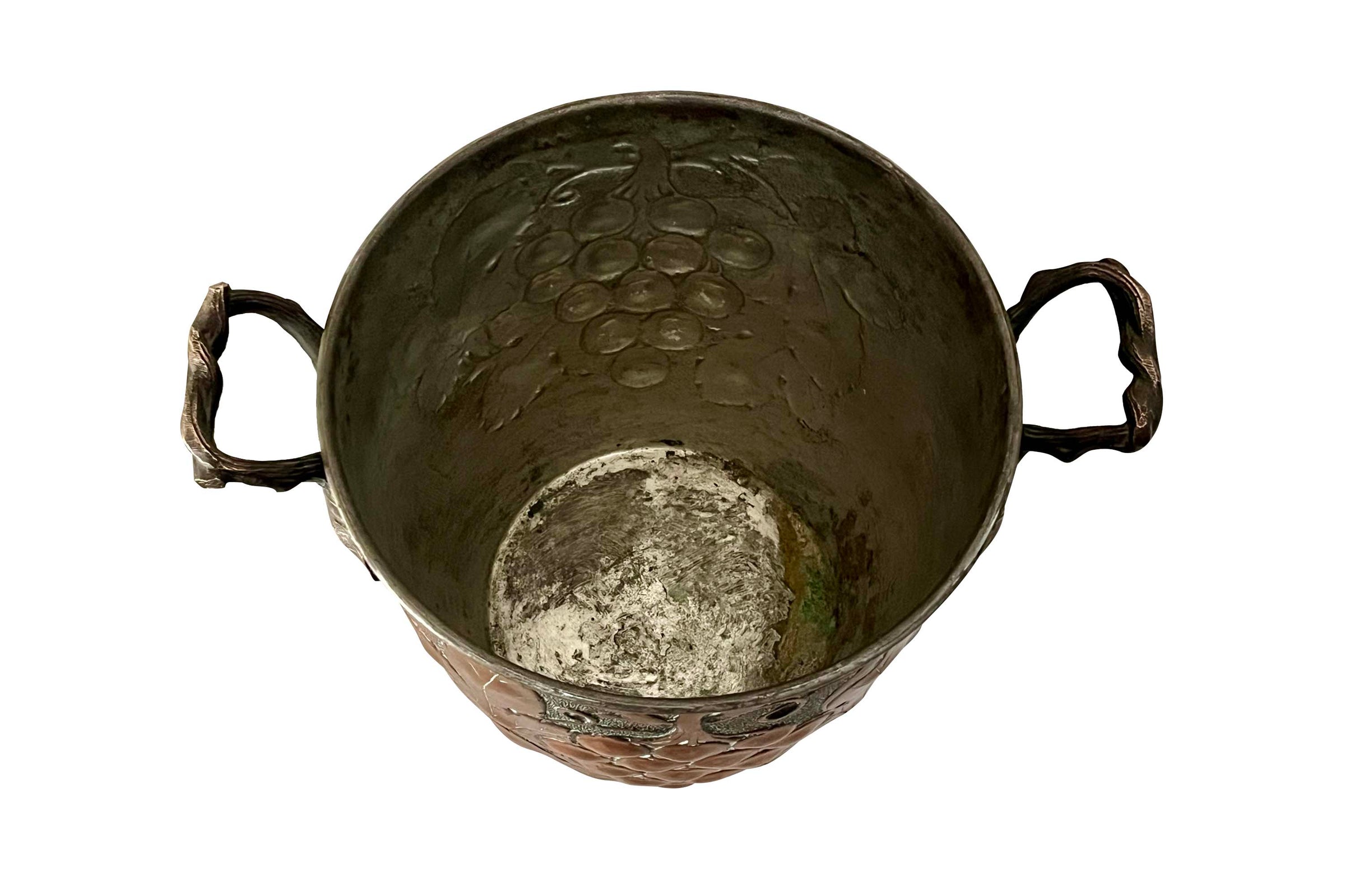 Early 20th Century French Embossed Copper Champagne Bucket with Grapevine Handles 