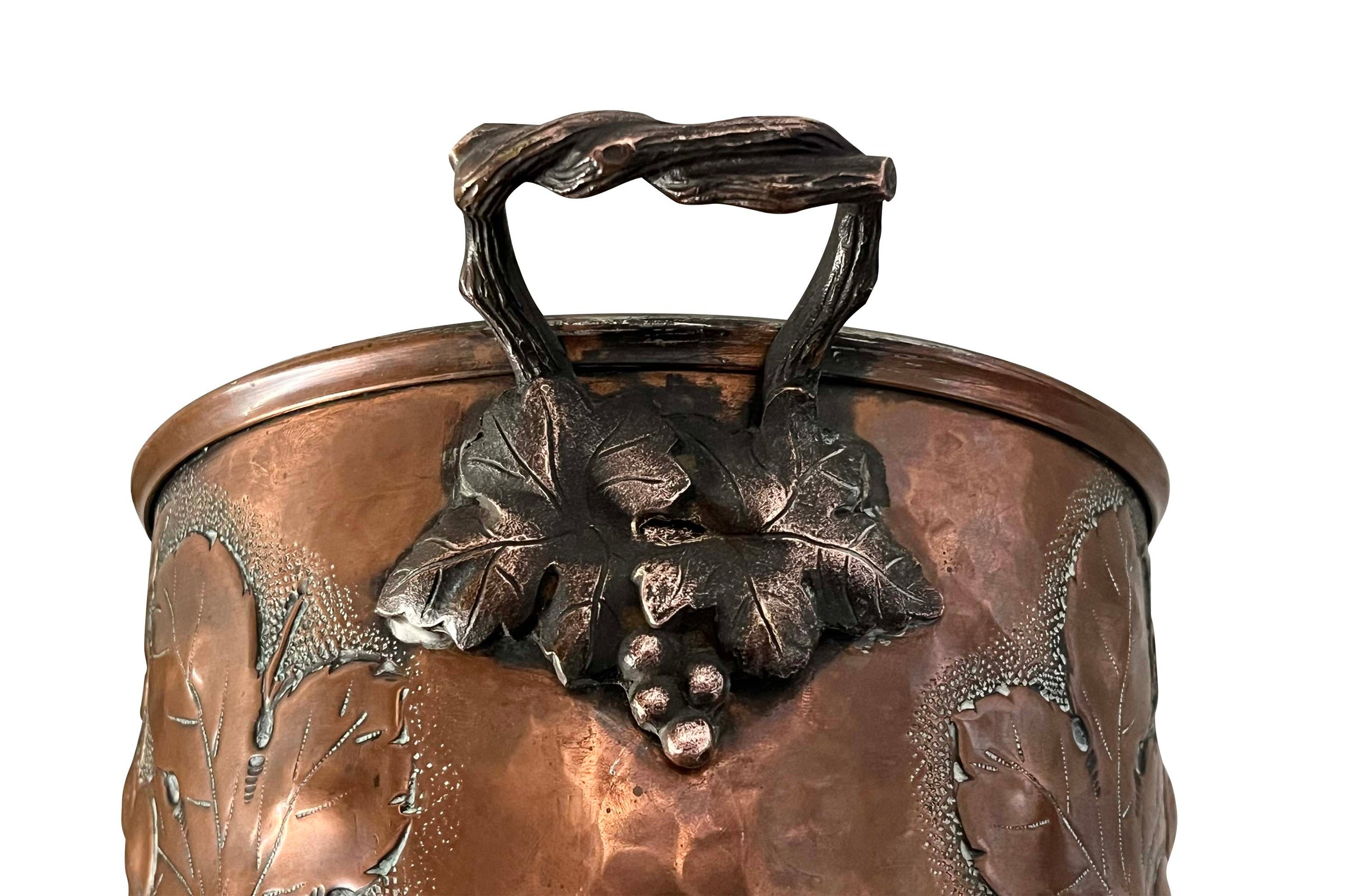 Early 20th Century French Embossed Copper Champagne Bucket with Grapevine Handles 