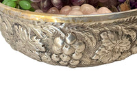 Mid-Century Italian Silver Plate Bowl with Stone Grapes
