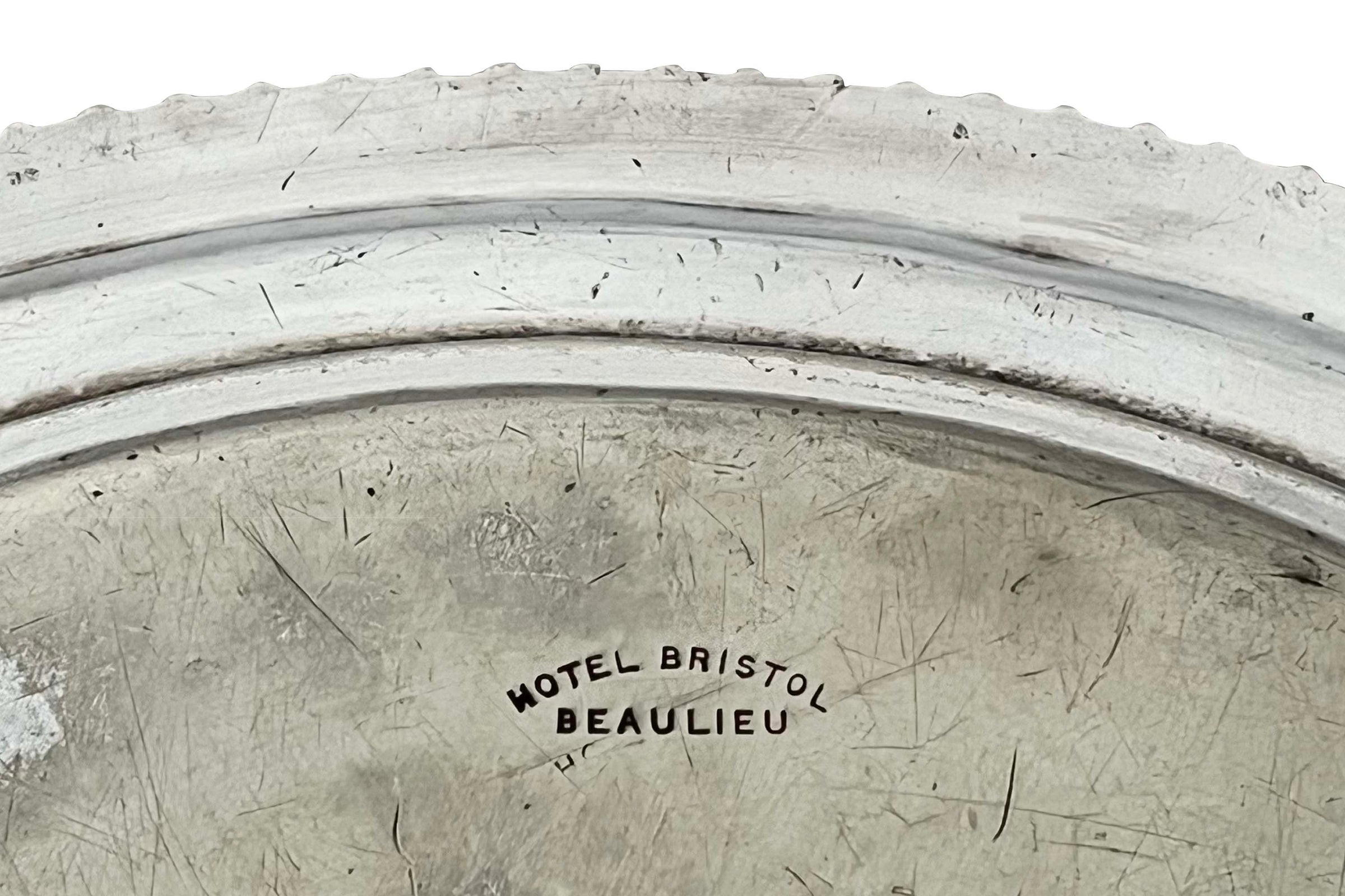 Pair of Late 19th Century Belle Époque Silver-Plated Hotel Serving Platters from the Hotel Bristol, Beaulieu-sur-Mer