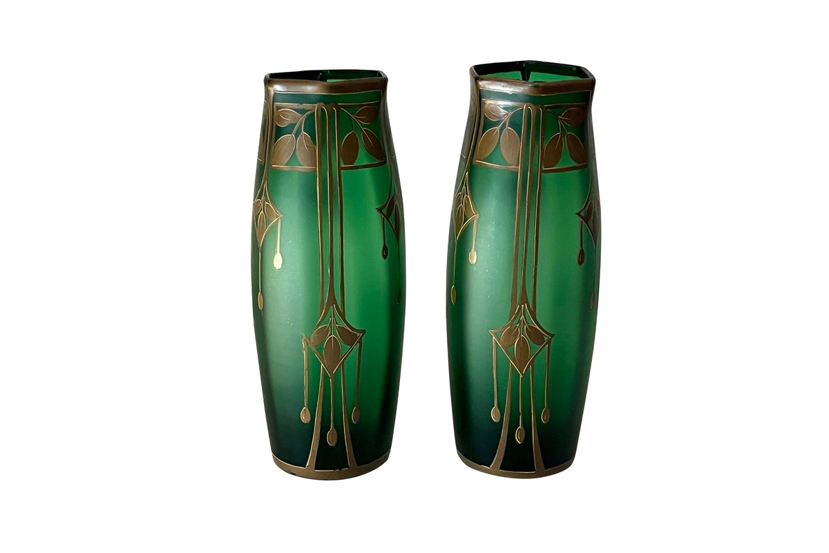 Pair of Early 20th Century Austrian Secessionist Satin Glass Vases