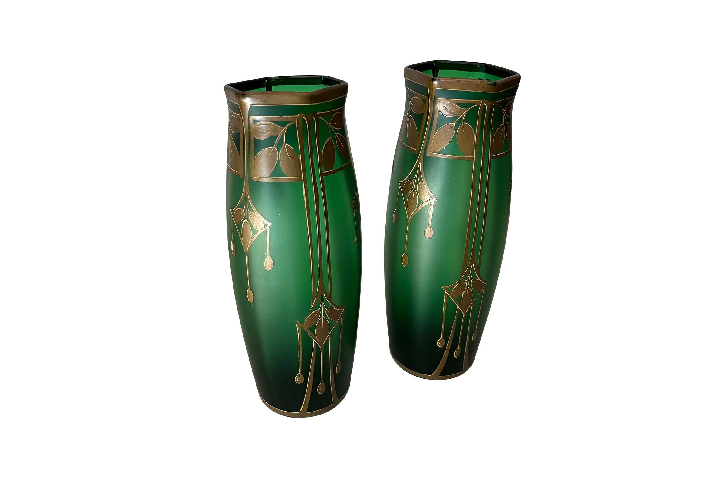 Pair of Early 20th Century Austrian Secessionist Satin Glass Vases