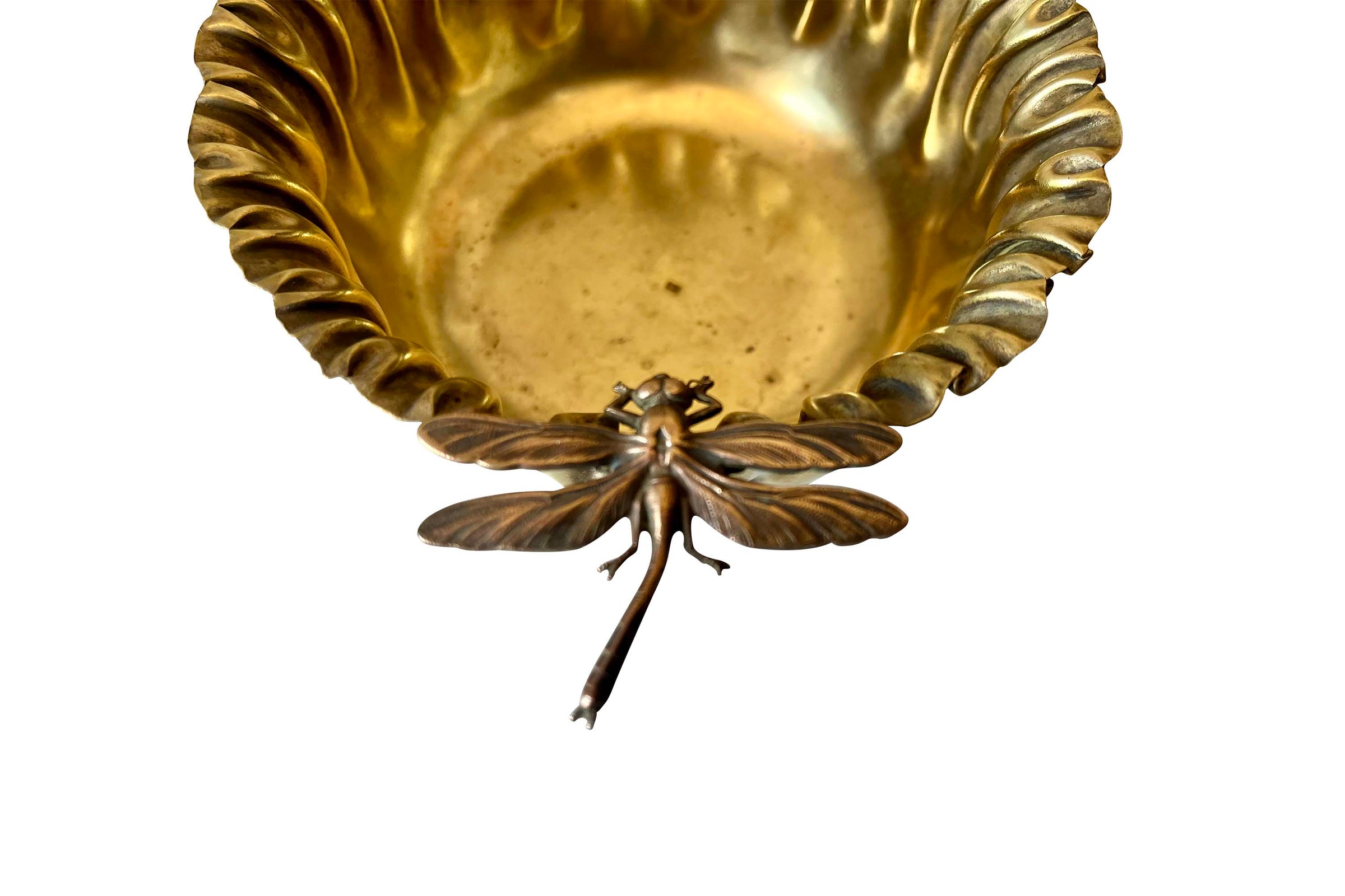 Early 20th Century Jugendstil Brass Bowl with Dragonfly Mounts 