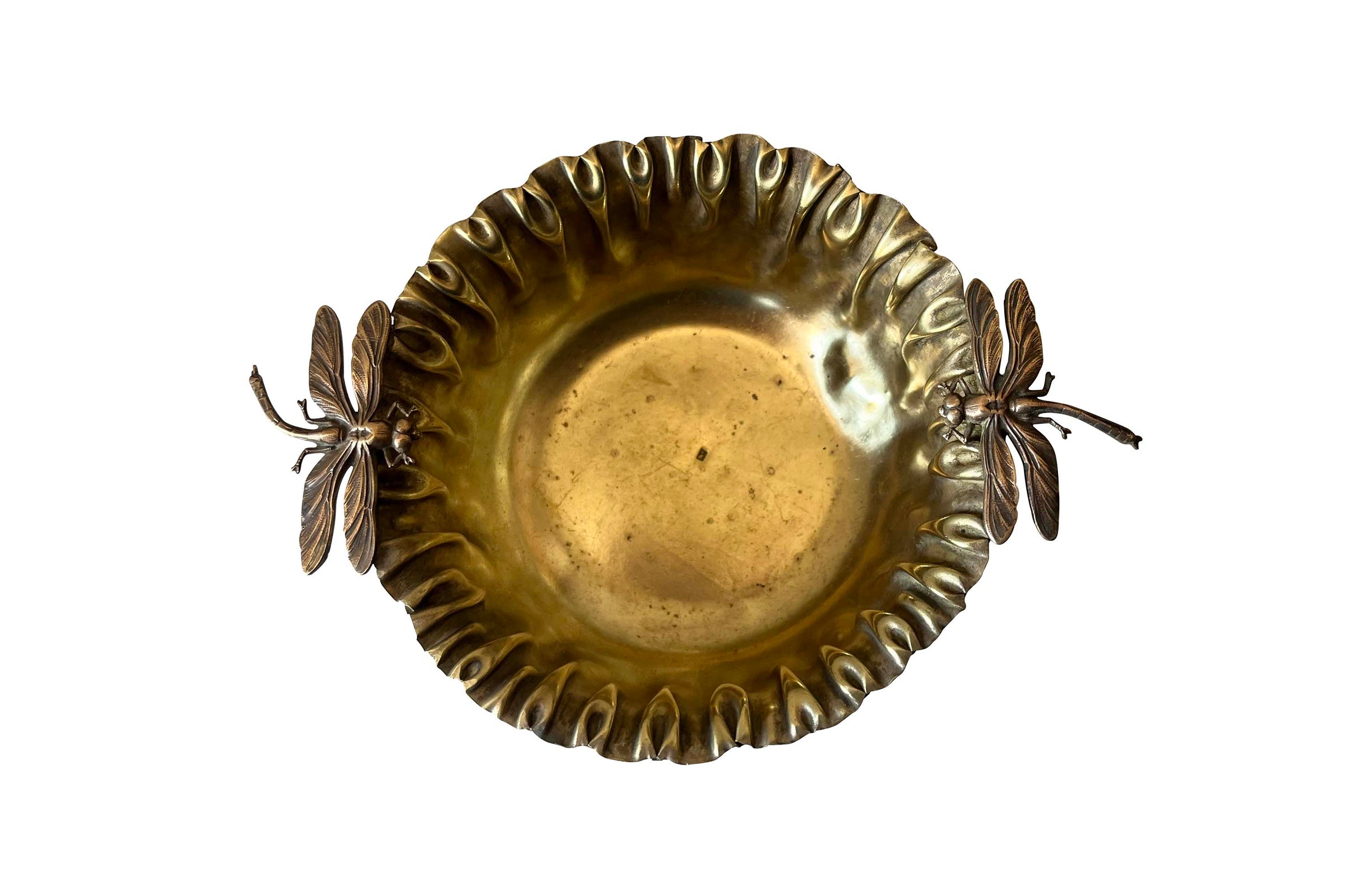 Early 20th Century Jugendstil Brass Bowl with Dragonfly Mounts 