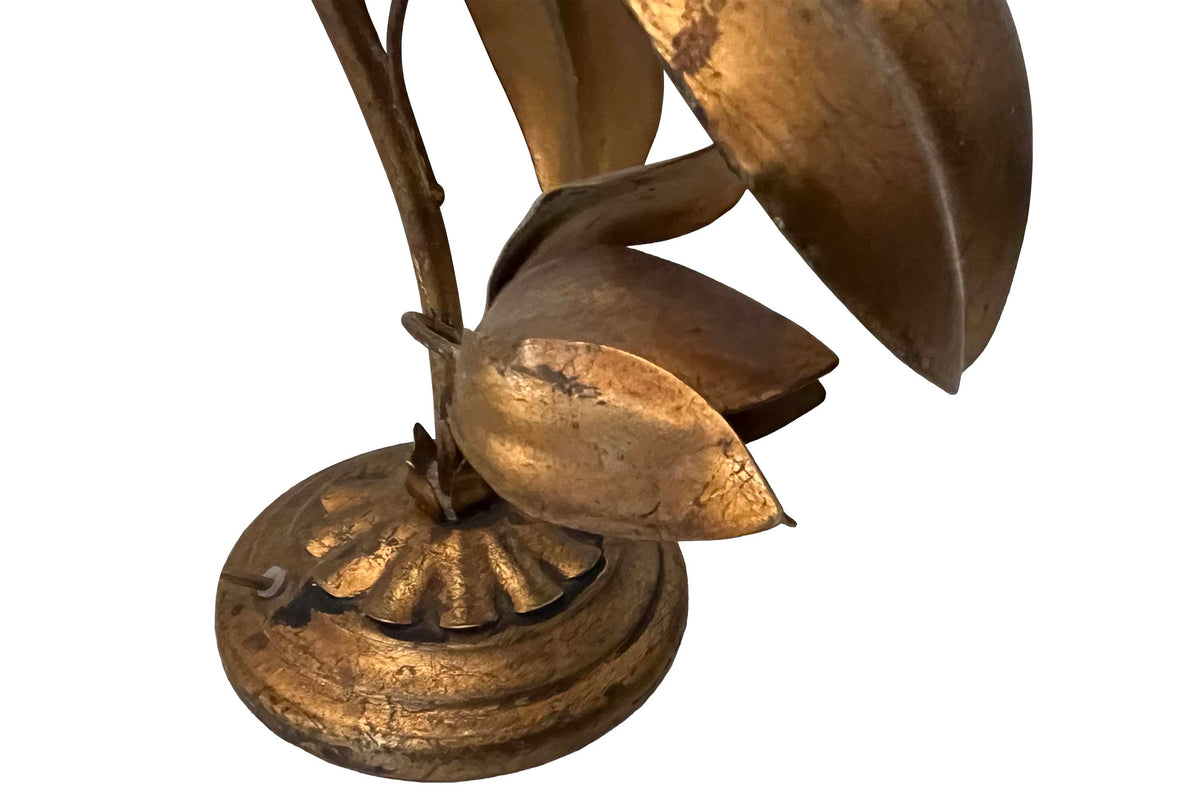 Mid-Century Italian Gilt Tole Floral Table Lamp