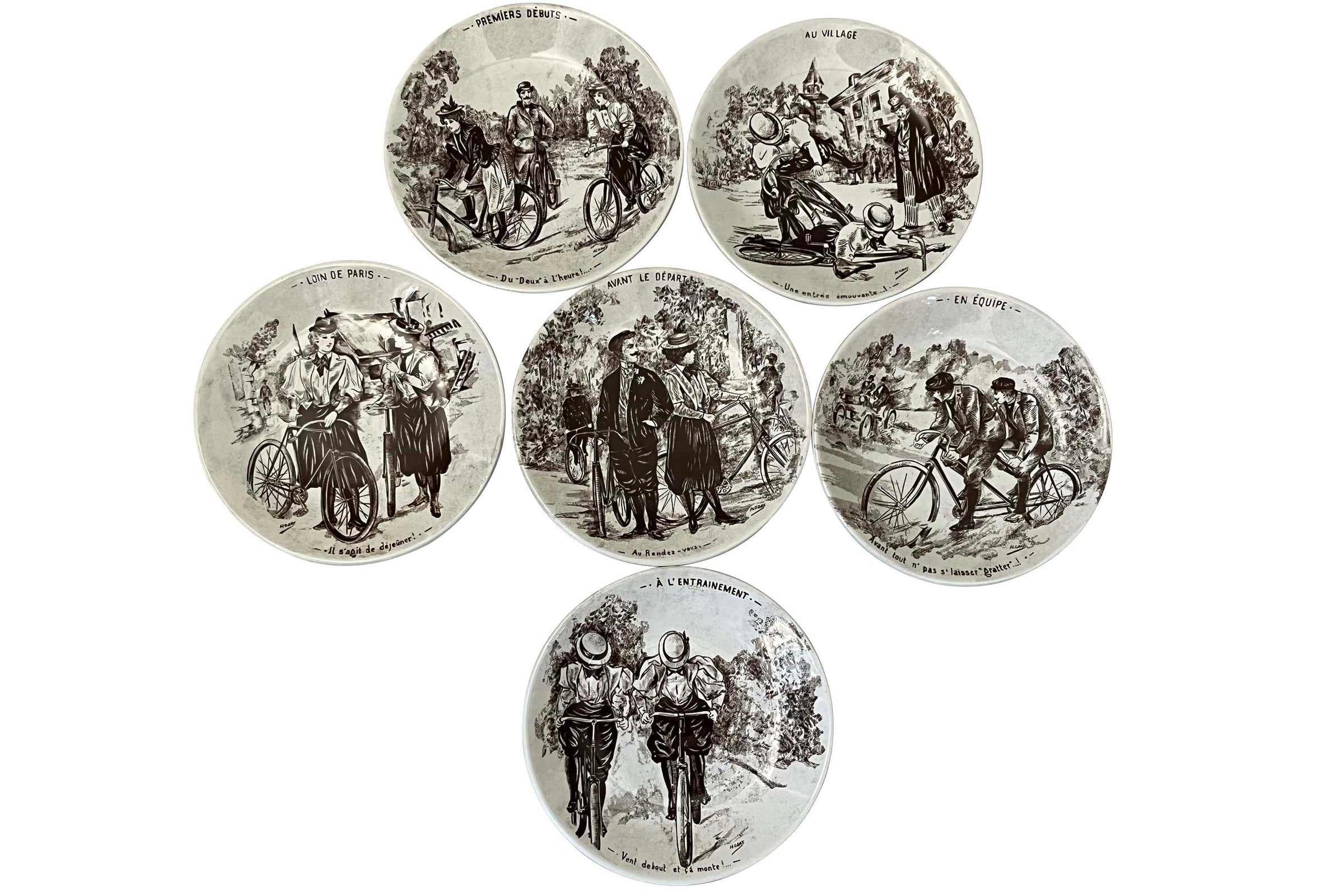 Boxed Set of Six 20th Century French Cycling Faience Plates by Sarreguemines